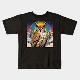 Just a Magical Great Horned Owl in the Sky Kids T-Shirt